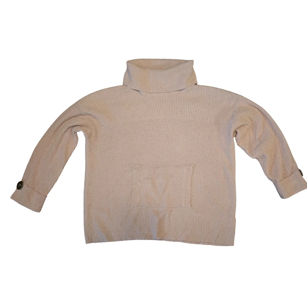 Neon Buddha Womens L Pink 100% Cotton Turtleneck Sweater Kangaroo Pocket Button